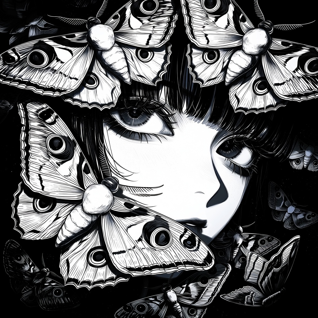 @NIJISIS,  A striking monochromatic portrait of a girl with intense,  deep eyes by Yoruuu on Tensor.Art