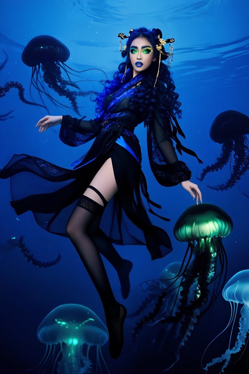 Superior quality,  ranked number one. Inspiration: Jellyfish. Visuals: In the dark,  deep blue sea on Tensor.Art