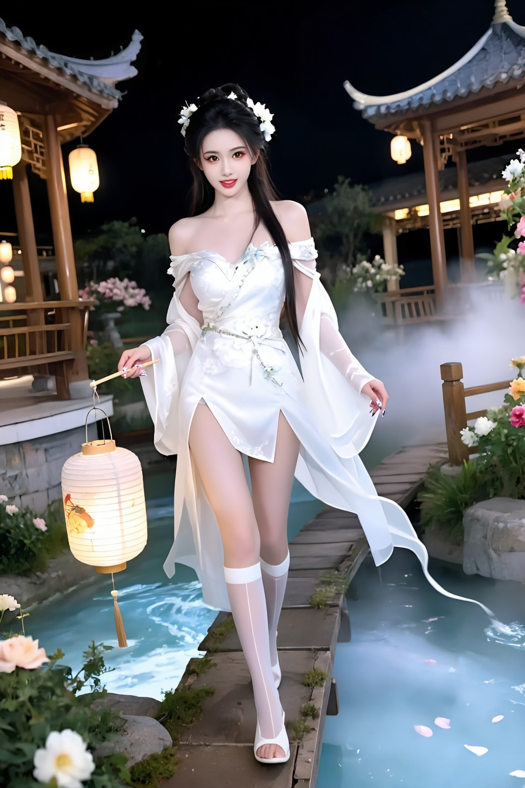 Exceptional quality,  ranked number one. Inspiration: Courtyard,  lantern. Scene: In the pitch-black night on Tensor.Art