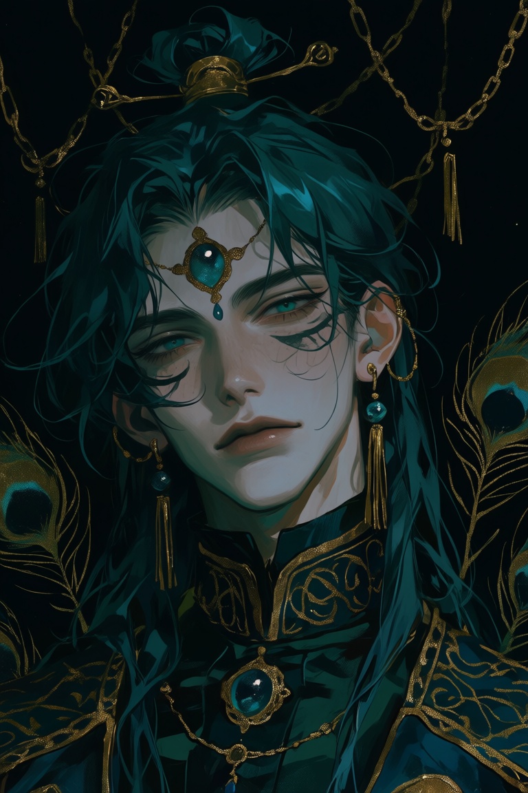male,  peacock_ears,  long_iridescent_blue_hair on Tensor.Art