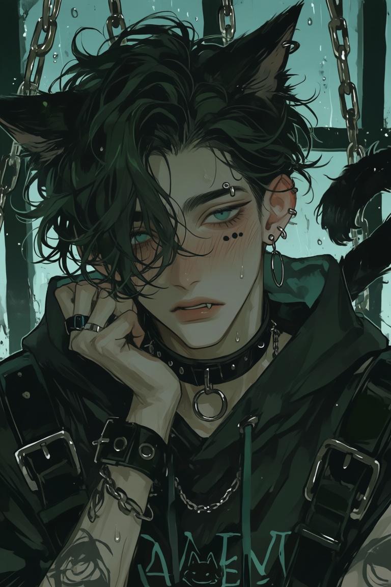 male,  cat_ears,  messy_black_hair on Tensor.Art