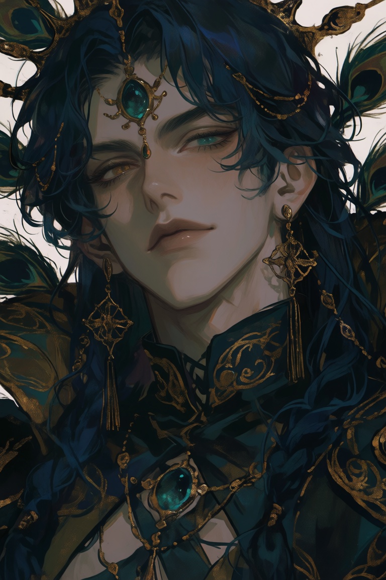 male,  peacock_ears,  long_iridescent_blue_hair on Tensor.Art