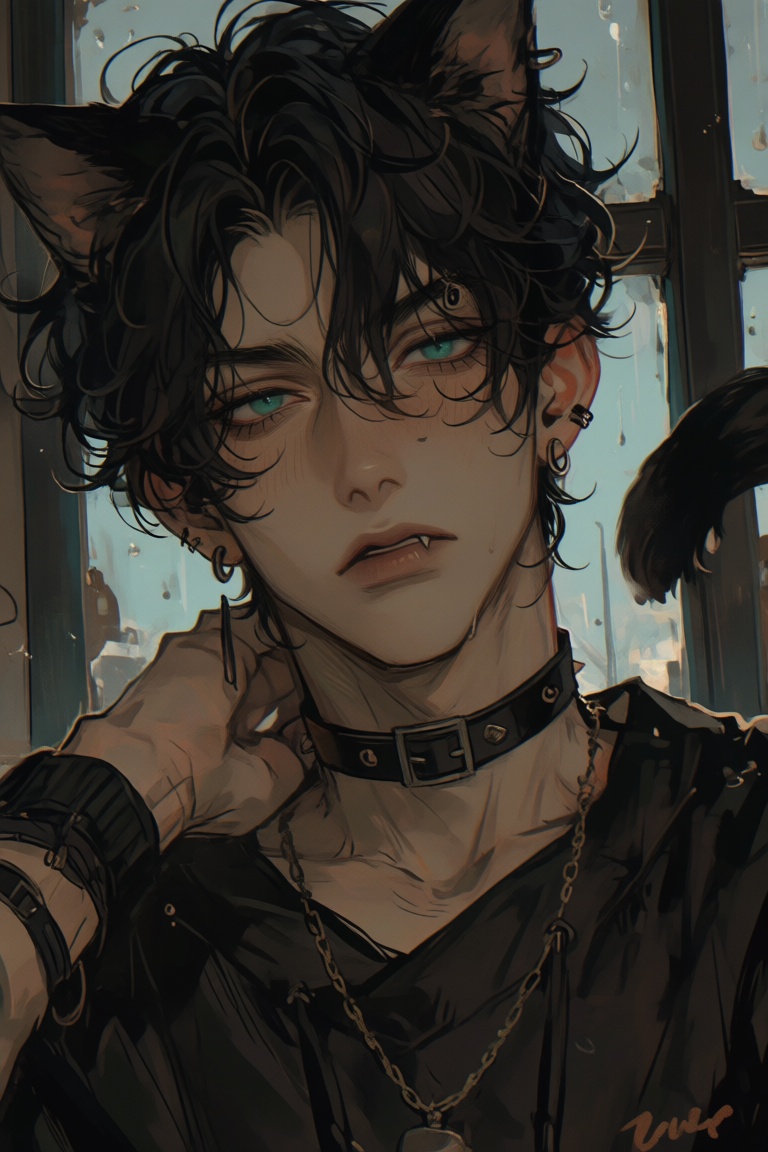 male,  cat_ears,  messy_black_hair on Tensor.Art