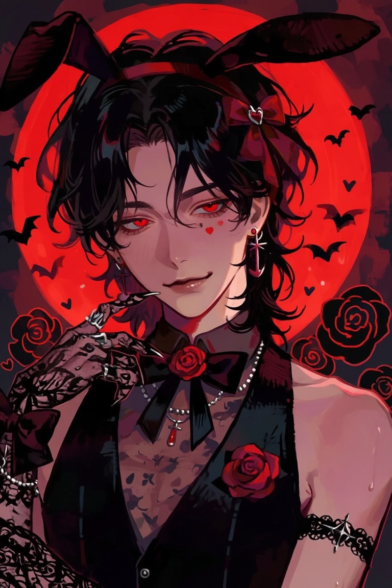 male,  rabbit_ears,  black_curly_hair on Tensor.Art