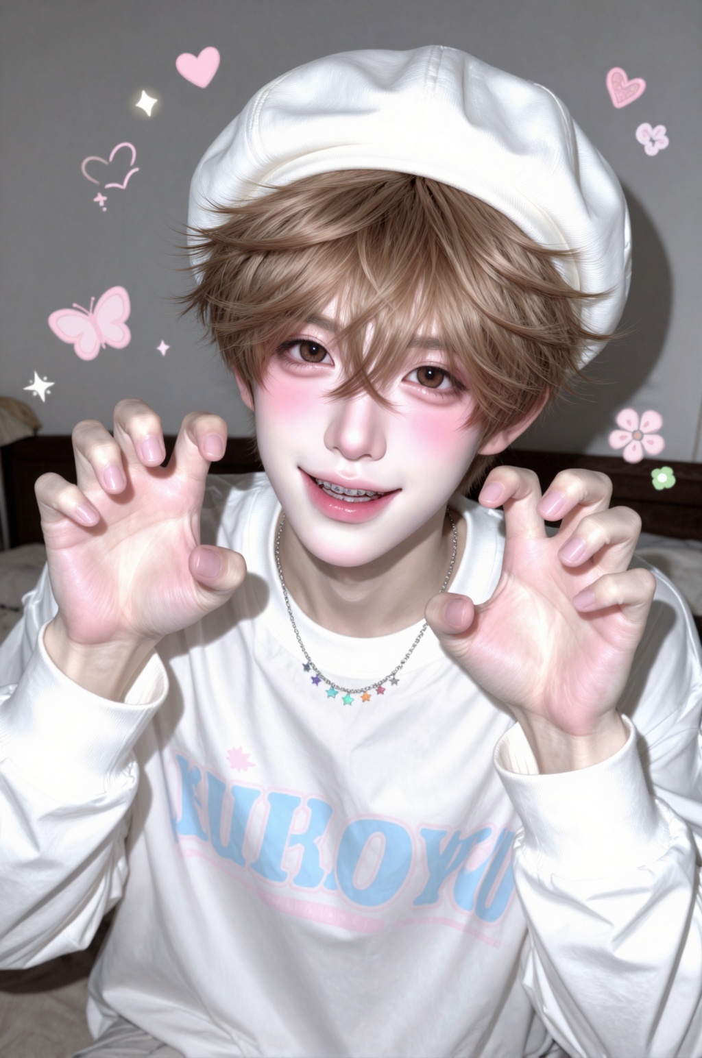 photorealistic close-up portrait of a handsome young ***** man,  cute soft boy aesthetic,  doll-like realistic face on Ten...