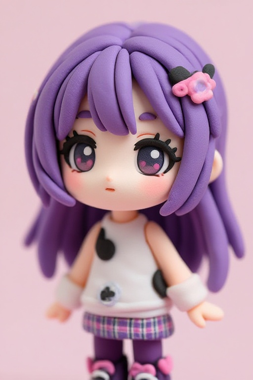 Purple hair anime model clay figure,  sakura harajuku on Tensor.Art