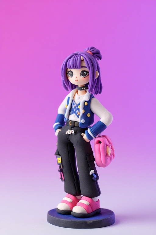 Purple hair anime model clay figure,  sakura harajuku on Tensor.Art