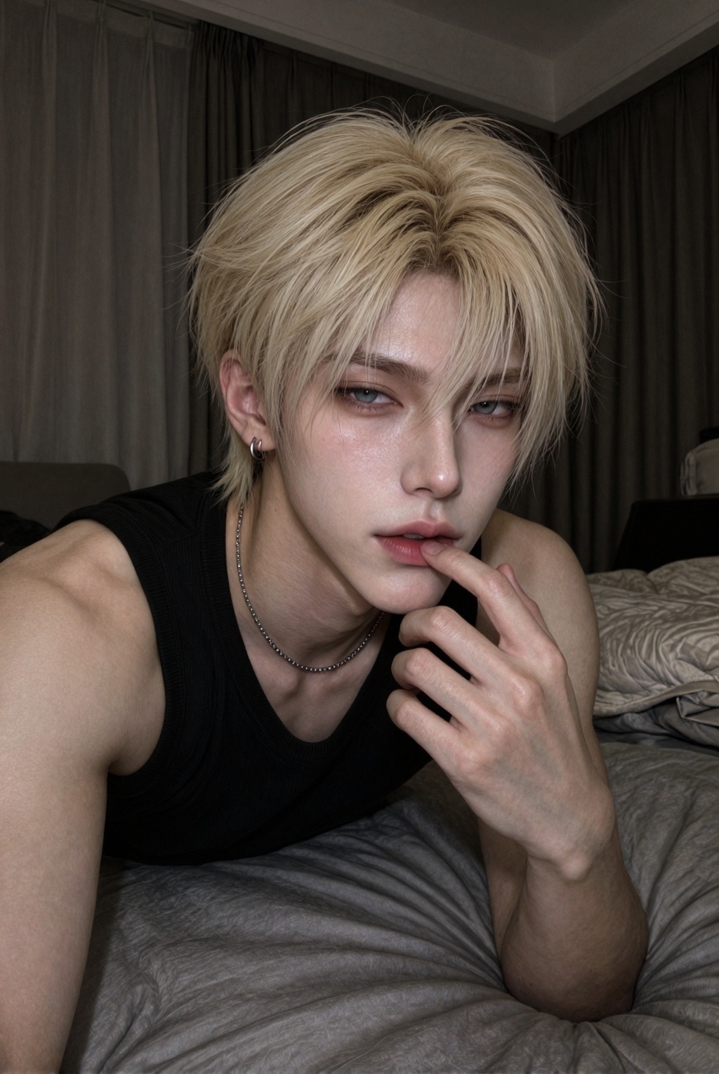 One male,  single,  extremely fair pale skin on Tensor.Art