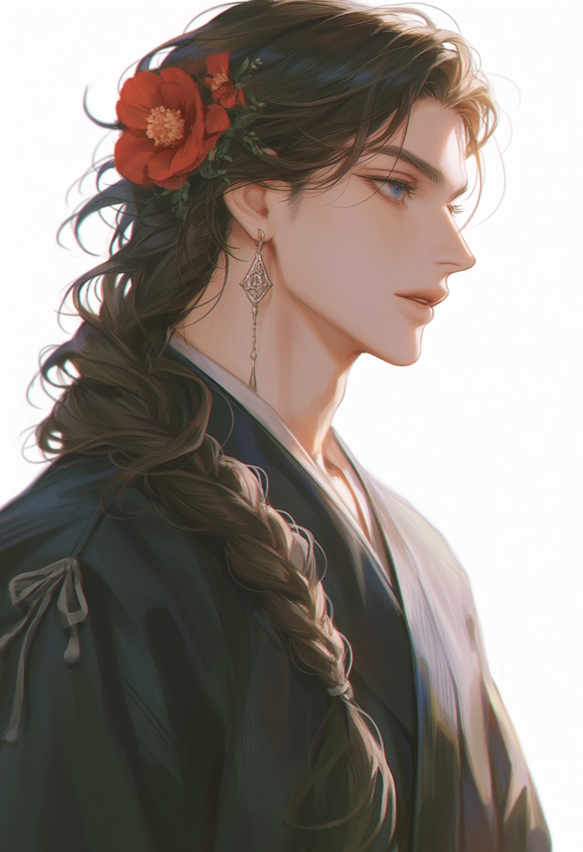 flower,  long hair,  1boy on Tensor.Art