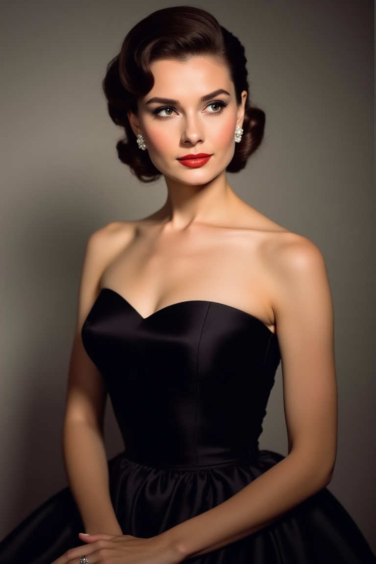 1950s studio portrait of an elegant woman,  medium shot,  centered composition on Tensor.Art
