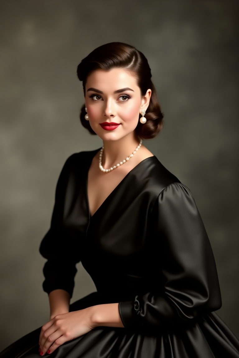 1950s studio portrait of an elegant woman,  medium shot,  centered composition on Tensor.Art