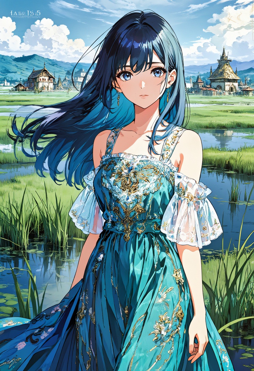 anime style,  2d,  An atmospheric anime of a beautiful woman wearing etheral dresss on Tensor.Art