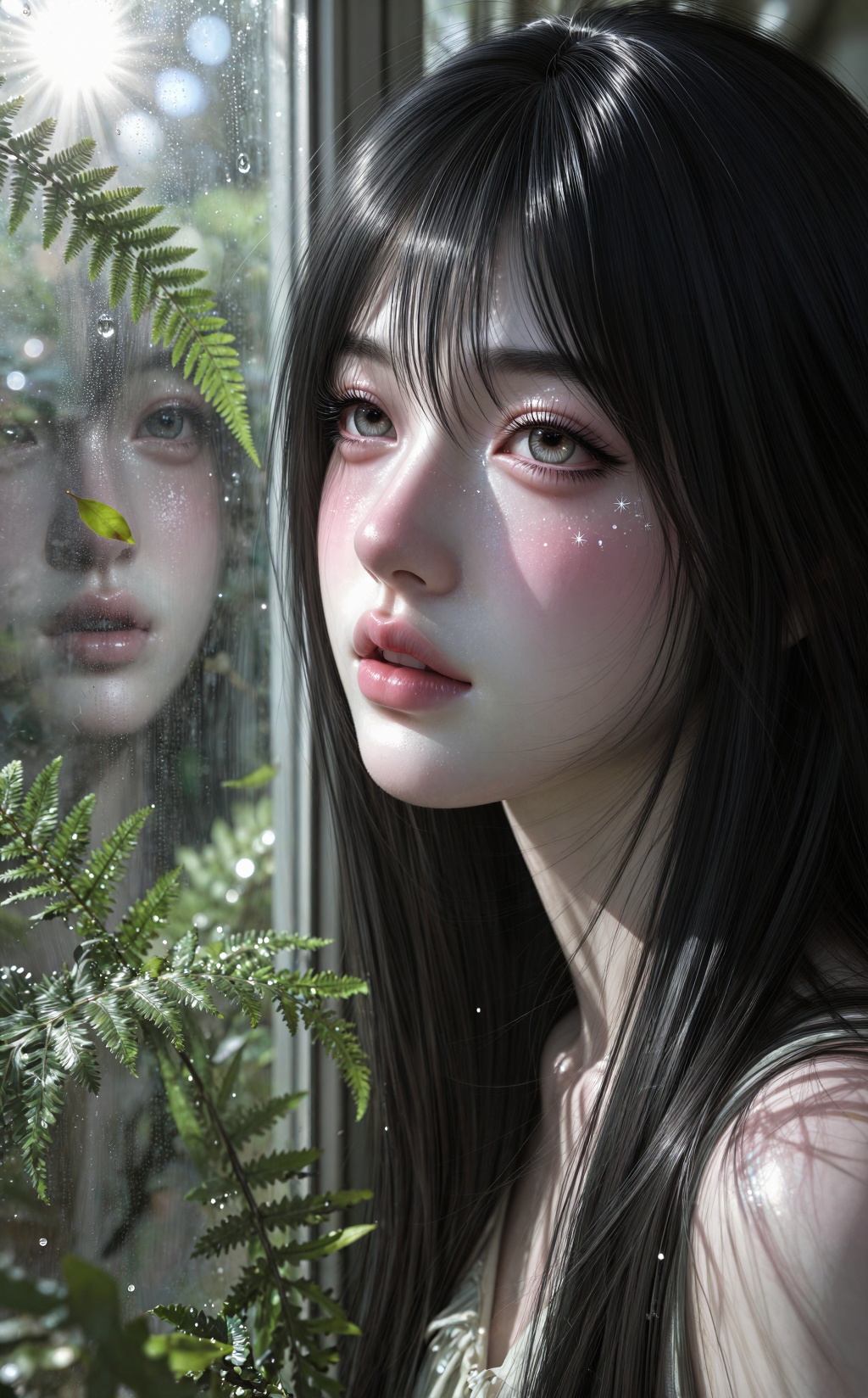 cinematic greenhouse fairy portrait,  delicate doll-like facial features,  porcelain skin on Tensor.Art
