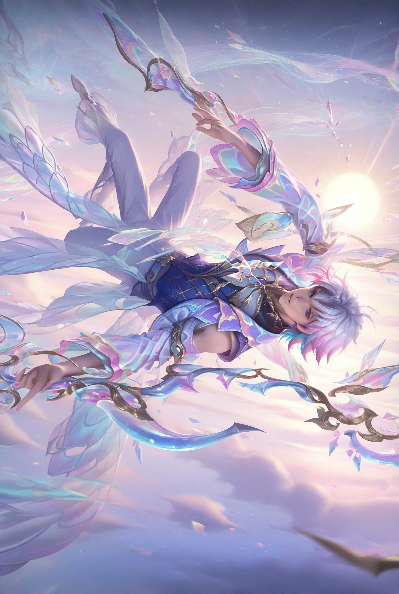 1boy,  solo,  white hair with pink and blue highlights by 枫林 on Tensor.Art