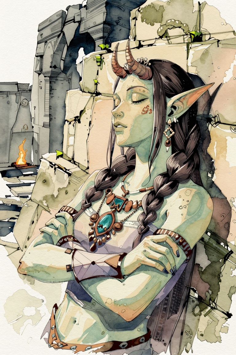 lirseven,  watercolor illustration,  ink and watercolor on Tensor.Art