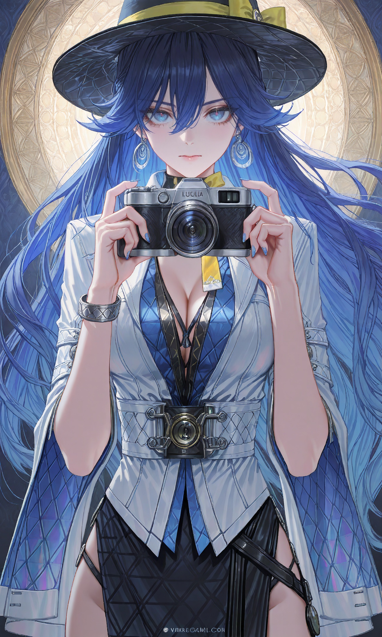 Lucilla(MQ/Wuthering Waves/),  holding silver digital camera,  taking picture by MasterQ on Tensor.Art