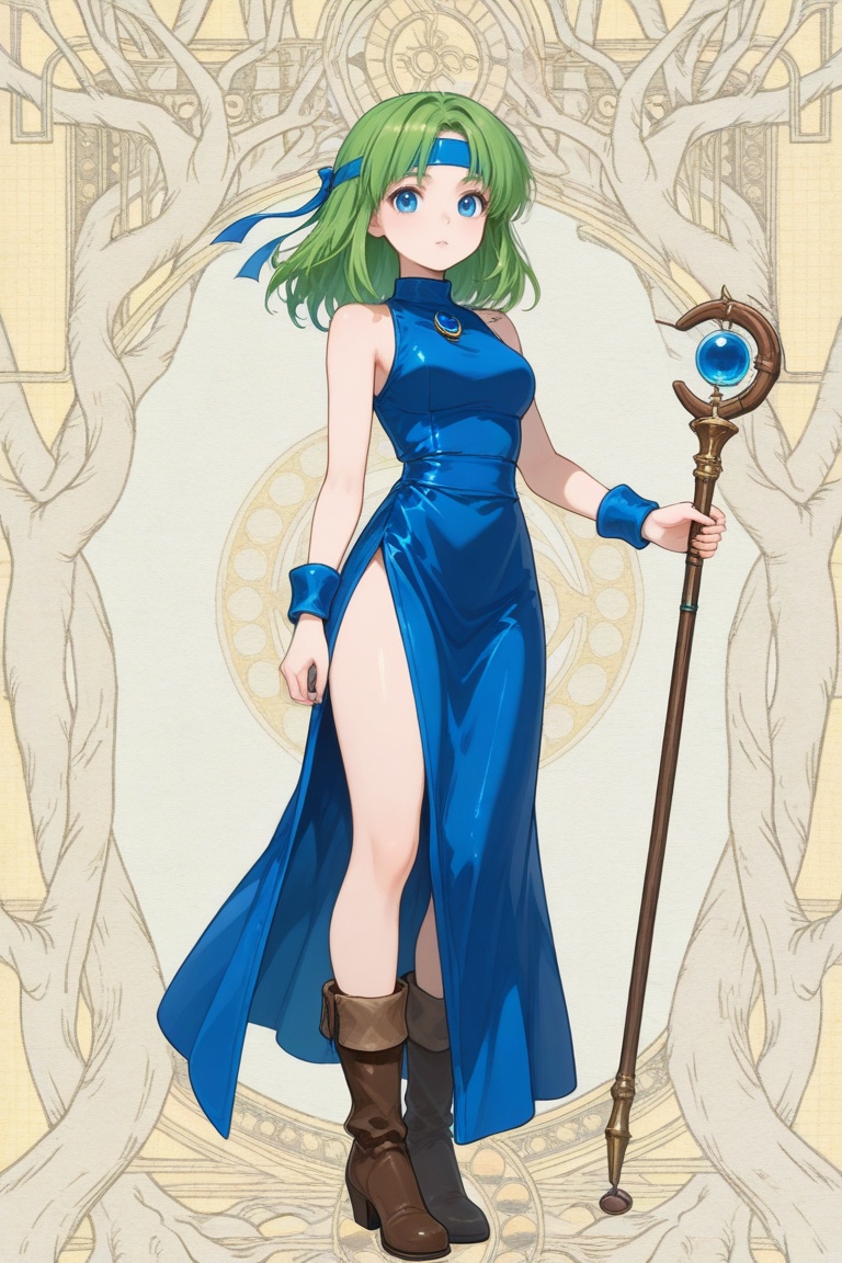 wizard_girl,  green hair,  medium hair on Tensor.Art