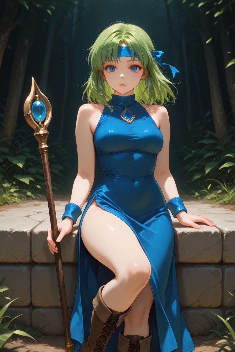 wizard_girl,  green hair,  medium hair on Tensor.Art