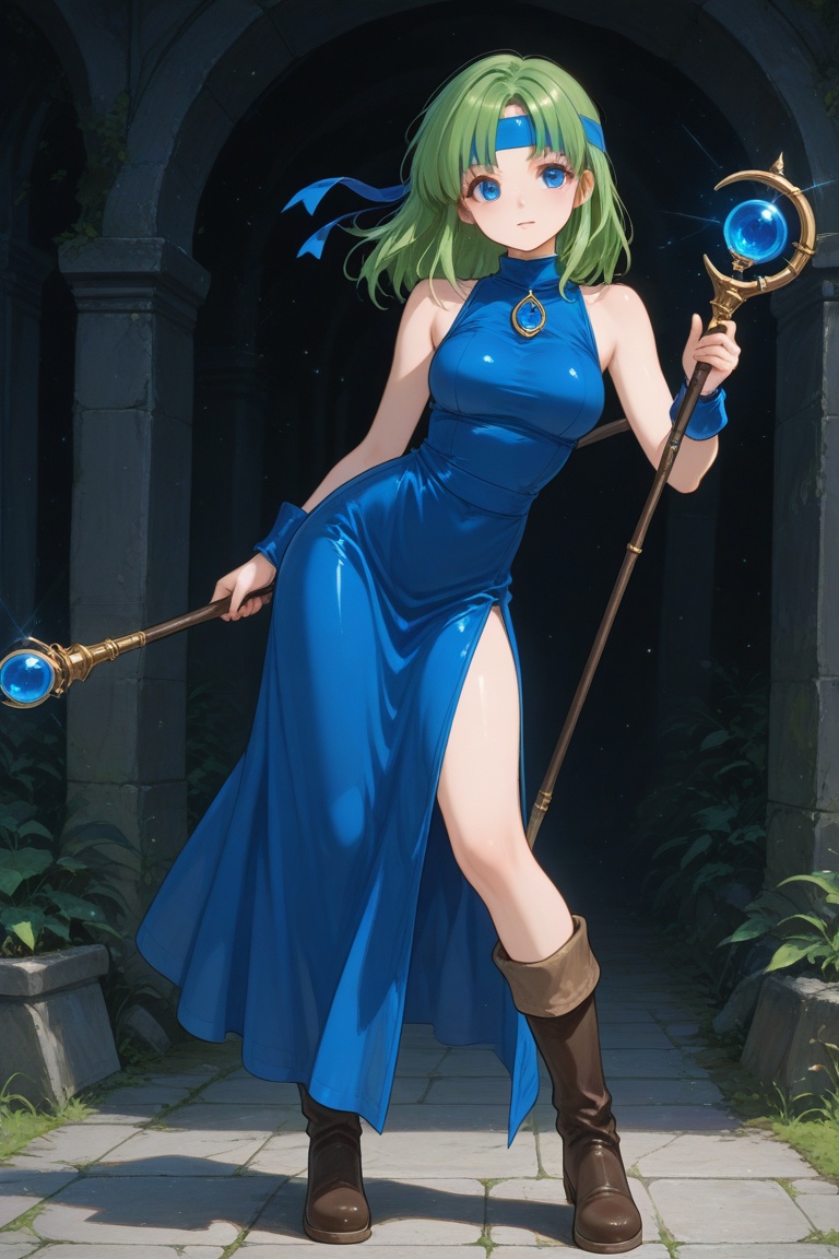 wizard_girl,  green hair,  medium hair on Tensor.Art