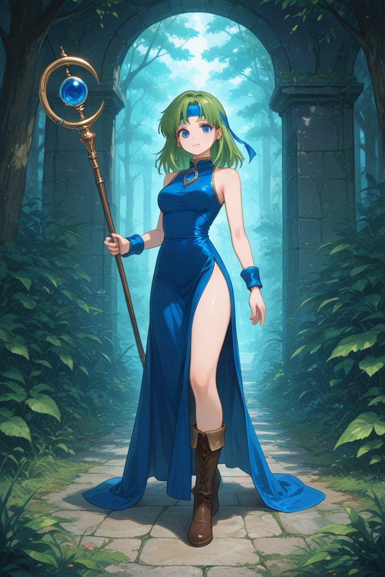 wizard_girl,  green hair,  medium hair on Tensor.Art
