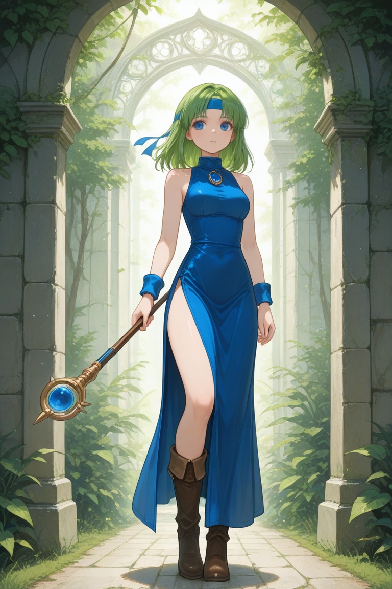 wizard_girl,  green hair,  medium hair on Tensor.Art
