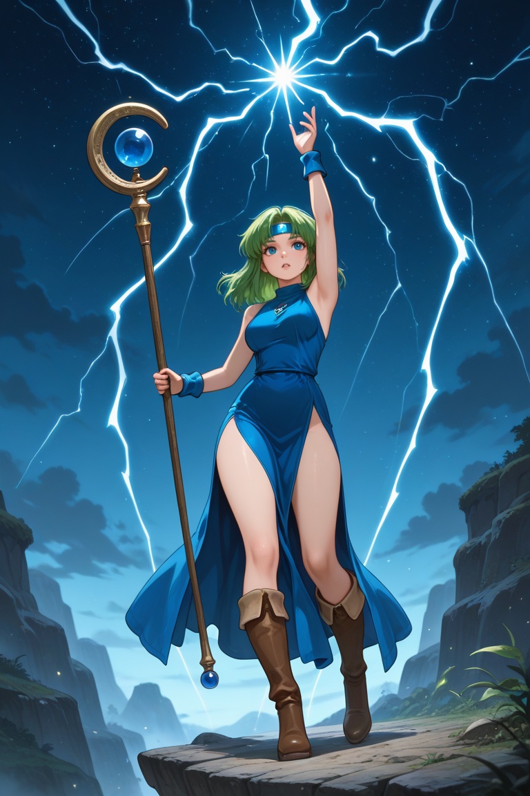 wizard_girl,  green hair,  medium hair on Tensor.Art