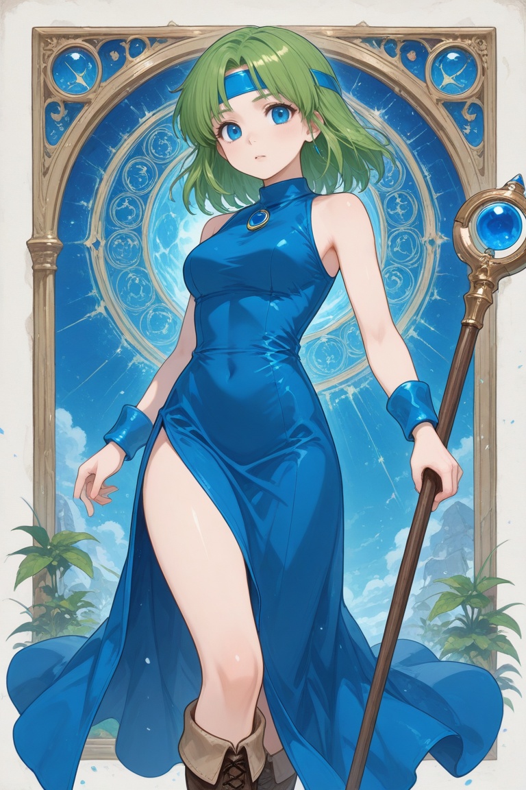 wizard_girl,  green hair,  medium hair on Tensor.Art