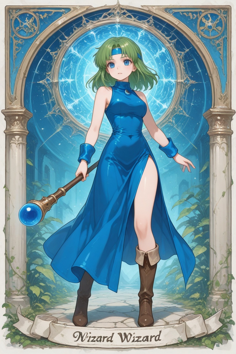 wizard_girl,  green hair,  medium hair on Tensor.Art