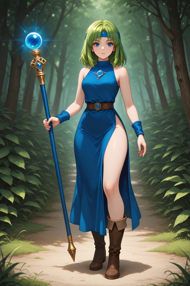 wizard_girl,  green hair,  medium hair on Tensor.Art
