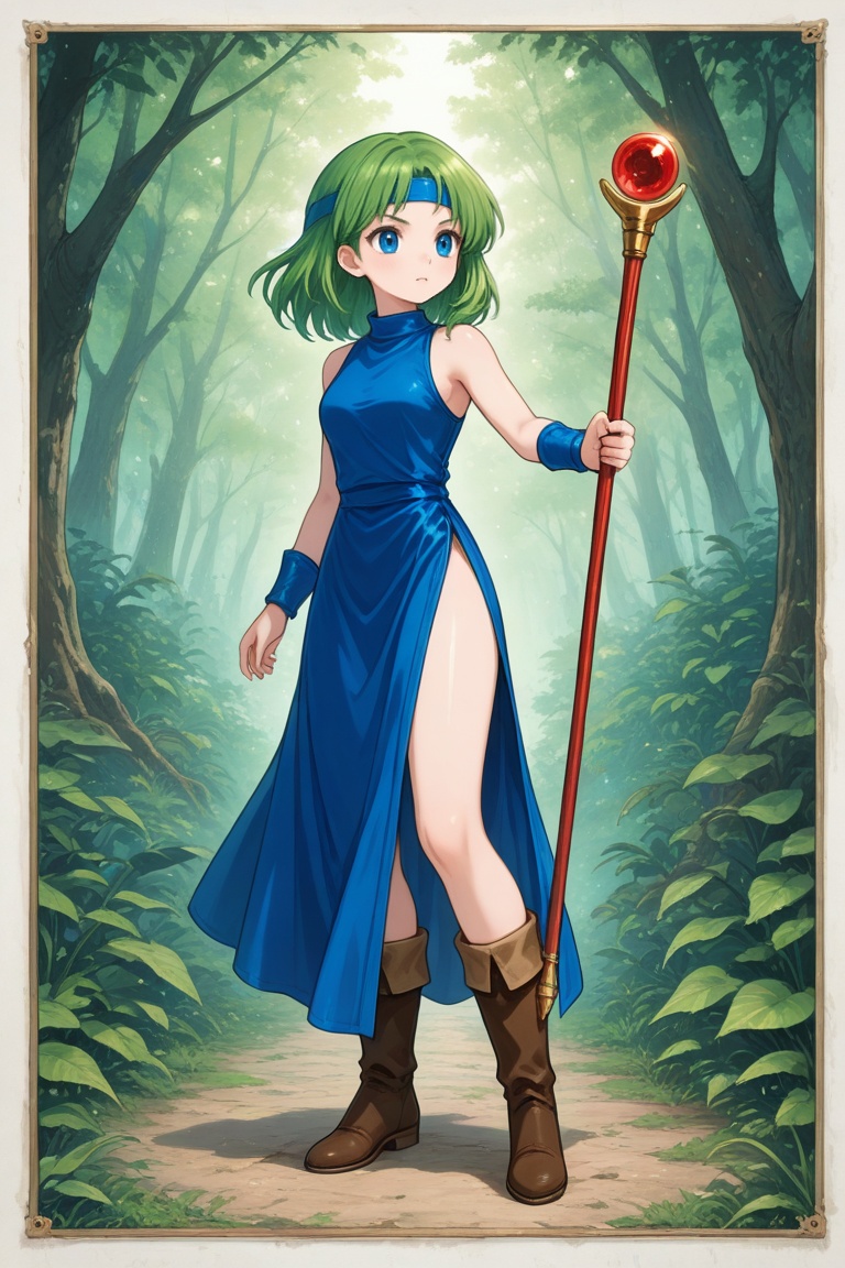 wizard_girl,  green hair,  medium hair on Tensor.Art