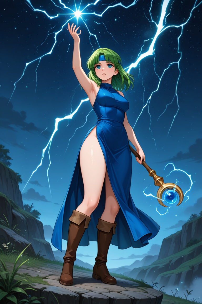 wizard_girl,  green hair,  medium hair on Tensor.Art