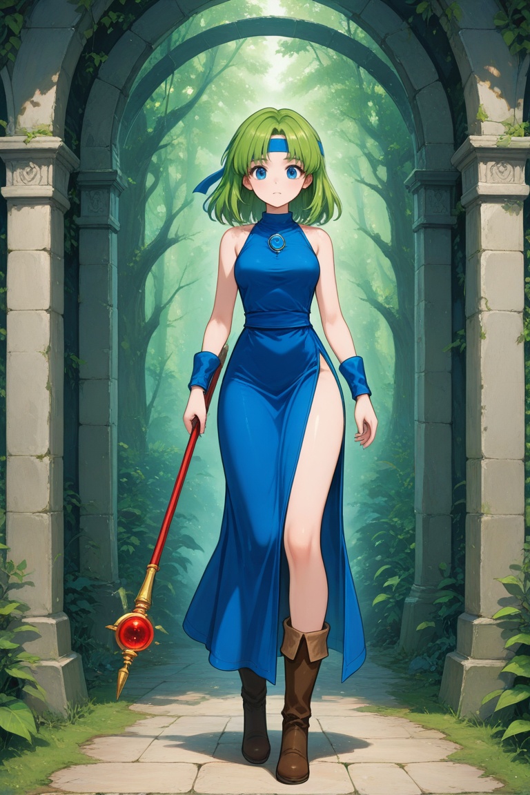 wizard_girl,  green hair,  medium hair on Tensor.Art