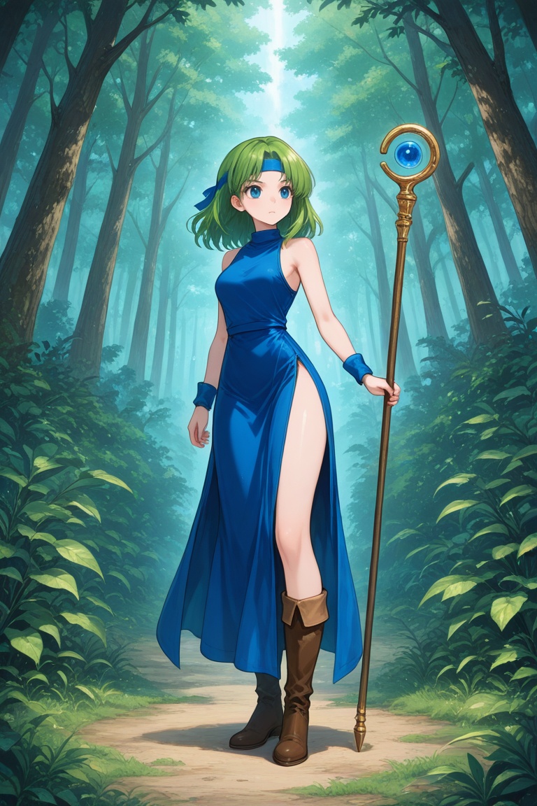 wizard_girl,  green hair,  medium hair on Tensor.Art