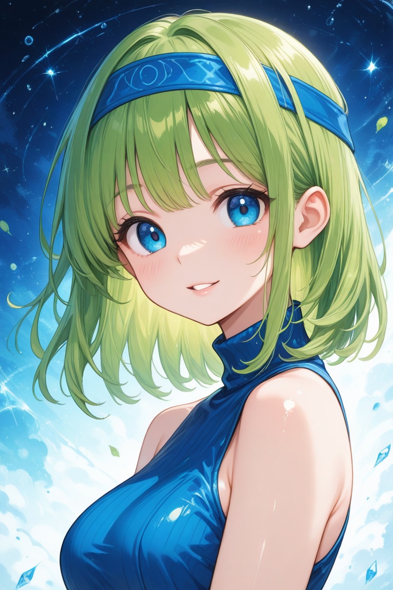 wizard_girl,  green hair,  medium hair on Tensor.Art