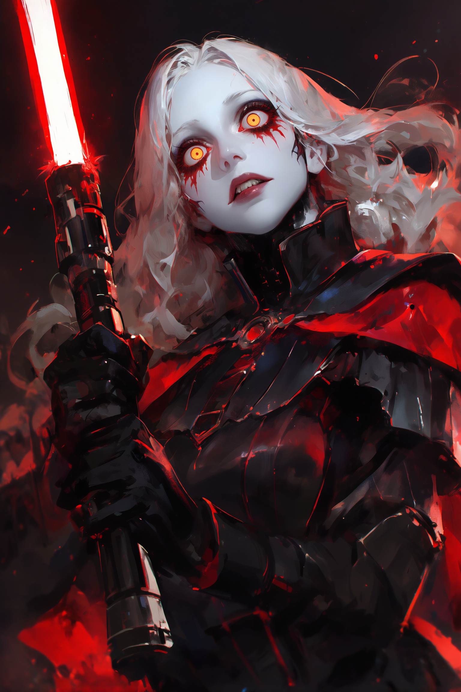 A female sith,  long white hair,  amber eyes on Tensor.Art