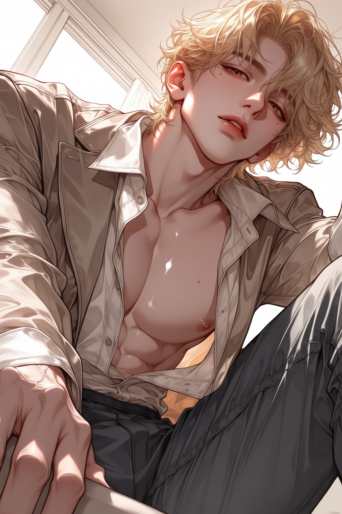 a handsome man ,  messy hair,  bishounen on Tensor.Art