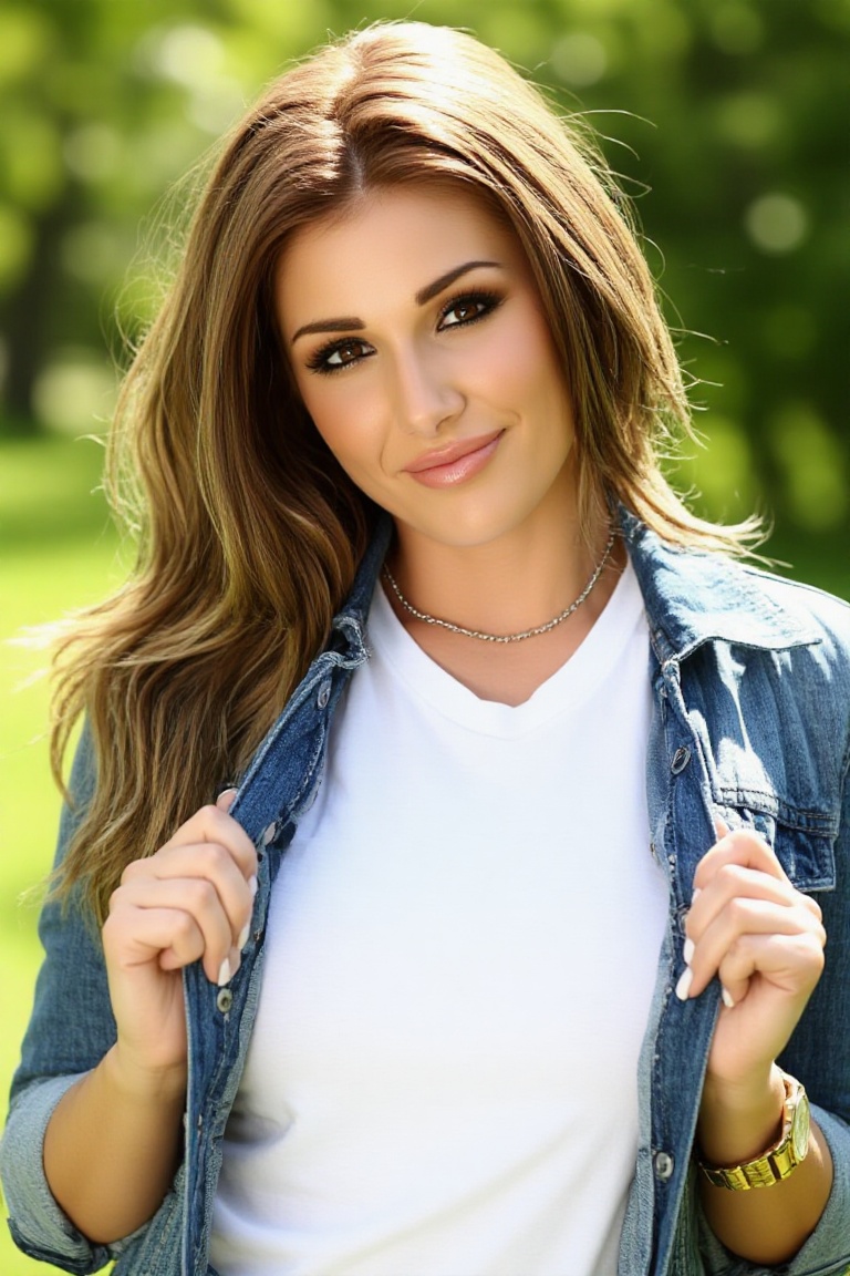 Professional editorial portrait photograph taken during an outdoor photoshoot in a park. Captured with a full-frame camera...