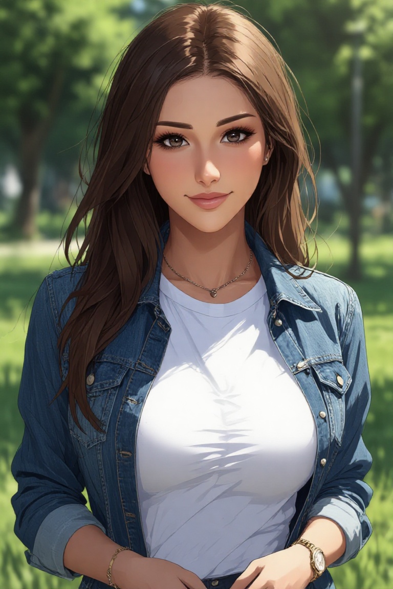 Professional editorial portrait illustration taken during an outdoor photoshoot in a park. Captured with a full-frame came...
