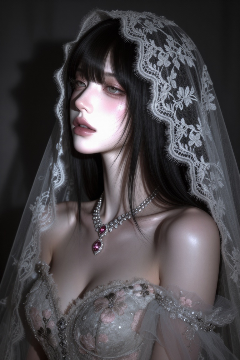 1female,  pale skin,  straight black hair with bangs on Tensor.Art