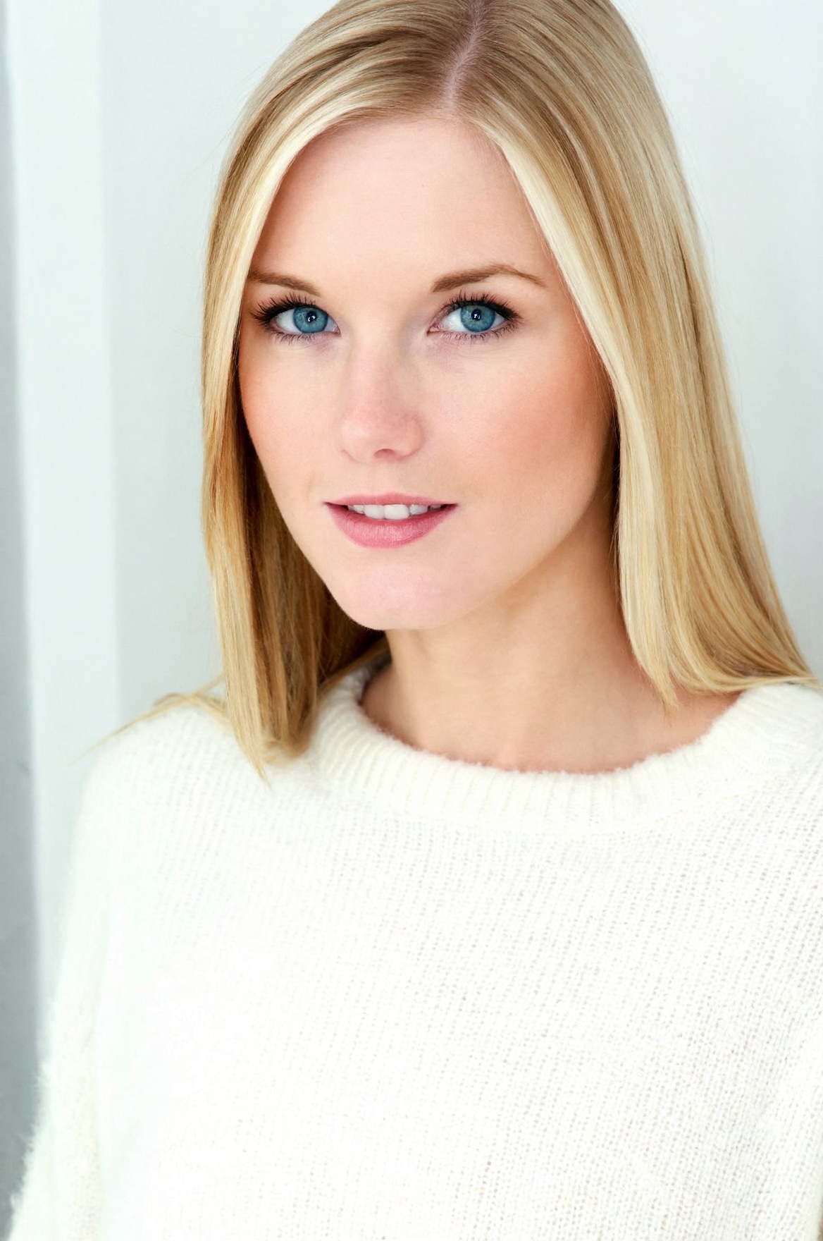 SUBJECT: wpJ33l,  blonde woman with icy blue eyes and naturally beautiful skin CLOTHING: soft white cashmere sweater ACCES...
