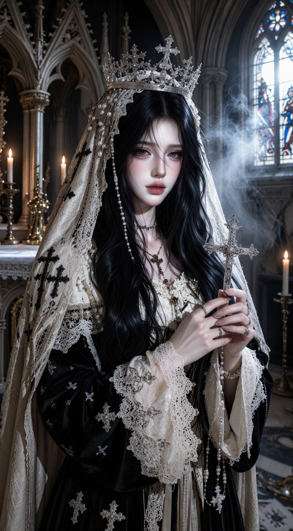 cinematic gothic portrait,  delicate doll-like facial features,  porcelain skin on Tensor.Art