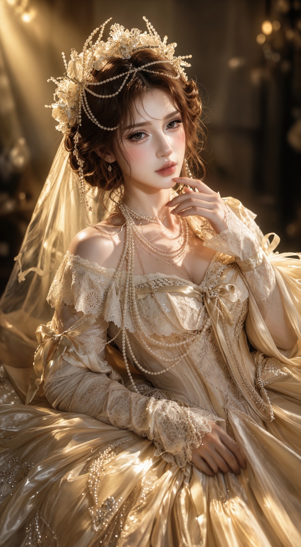 cinematic royal bridal portrait,  delicate doll-like facial features,  porcelain skin on Tensor.Art