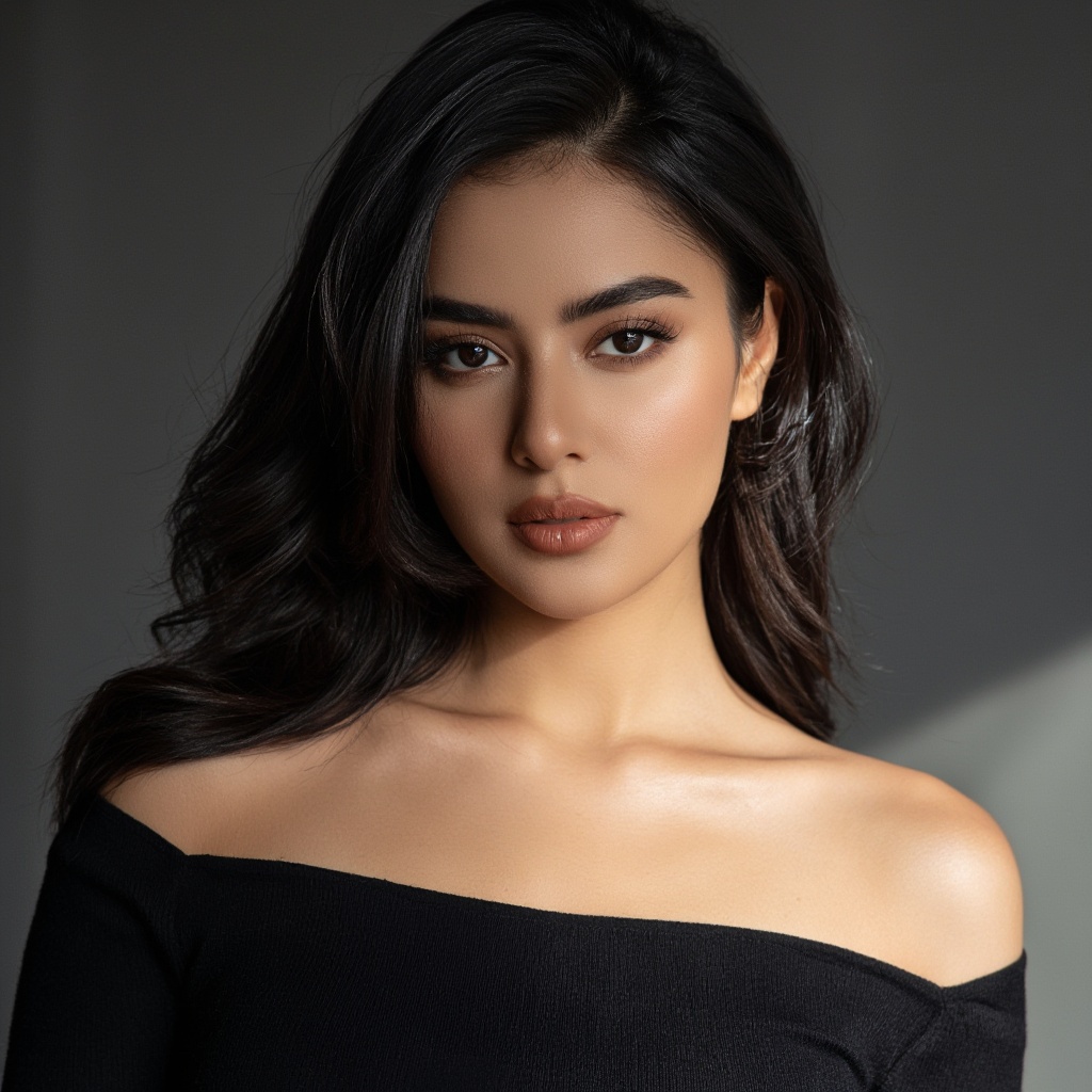 "cinematic professional portrait photography of a gorgeous seductive girl,  flawless complexion,  smoldering gaze at viewe...
