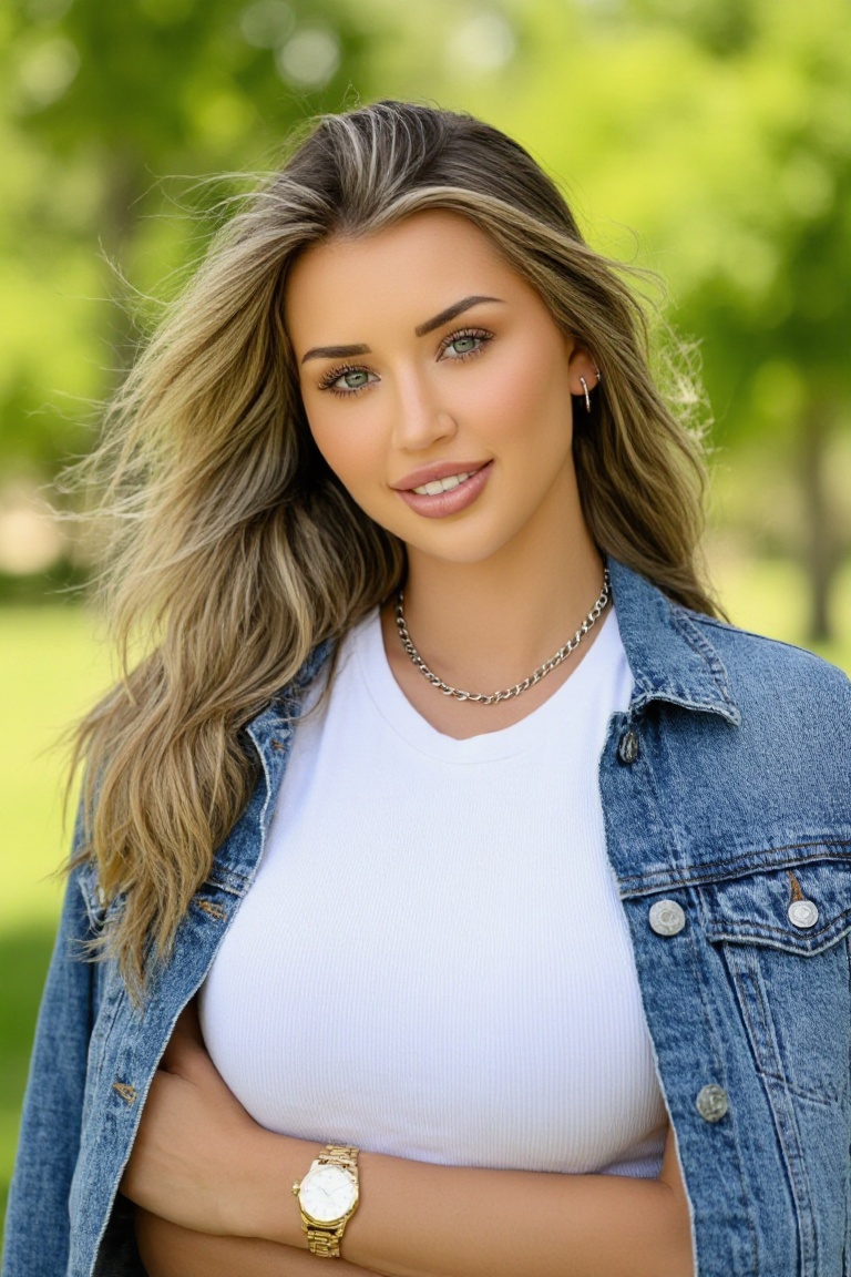 Professional editorial portrait photograph taken during an outdoor photoshoot in a park. Captured with a full-frame camera...