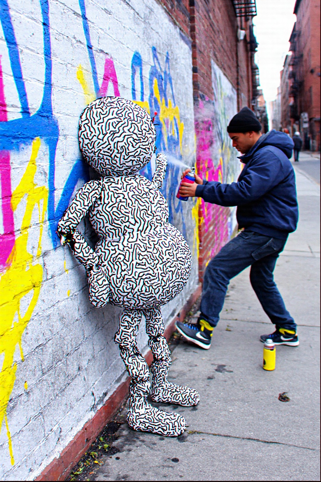 A vibrant,  chaotic scene rendered in a quirky pop art style that fuses Keith Haring s thick,  rhythmic black outlines wi...