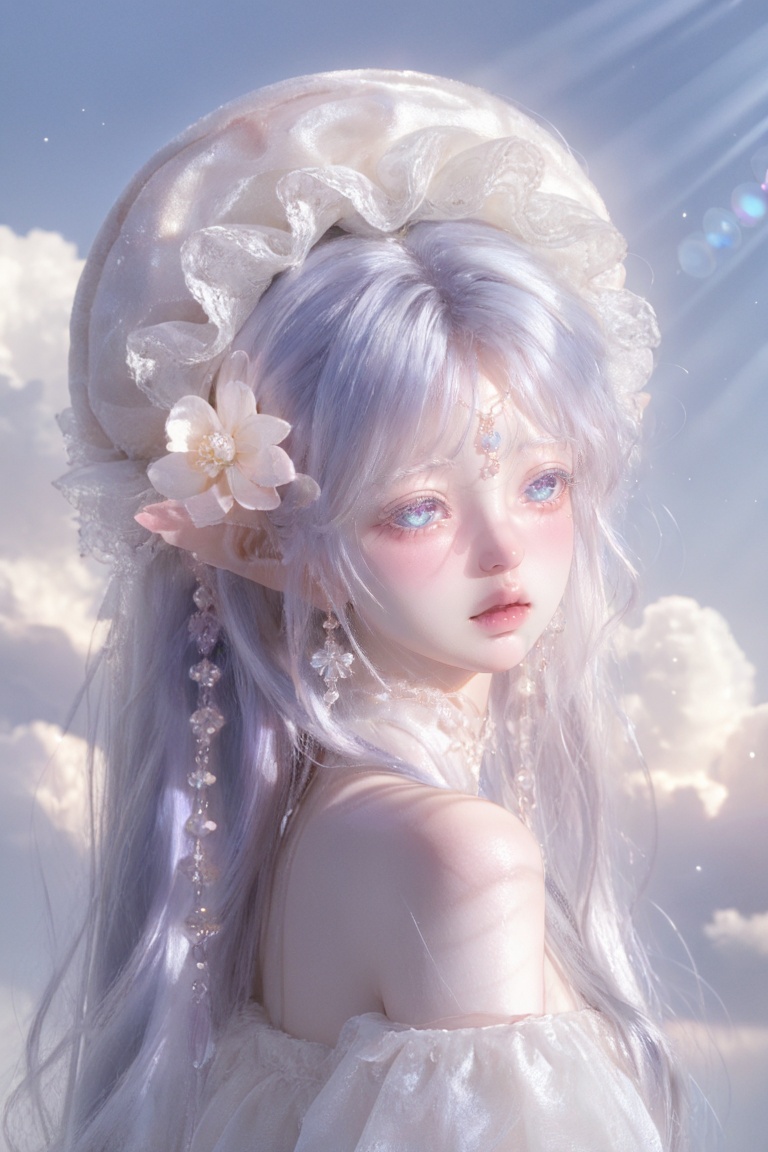 Close-up portrait of a cute ethereal ancient Chinese fairy maiden,  gentle and dreamy expression,  long silky pastel galax...