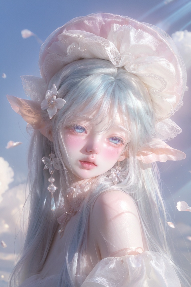 Close-up portrait of a cute ethereal ancient Chinese fairy maiden,  gentle and dreamy expression,  long silky pastel galax...