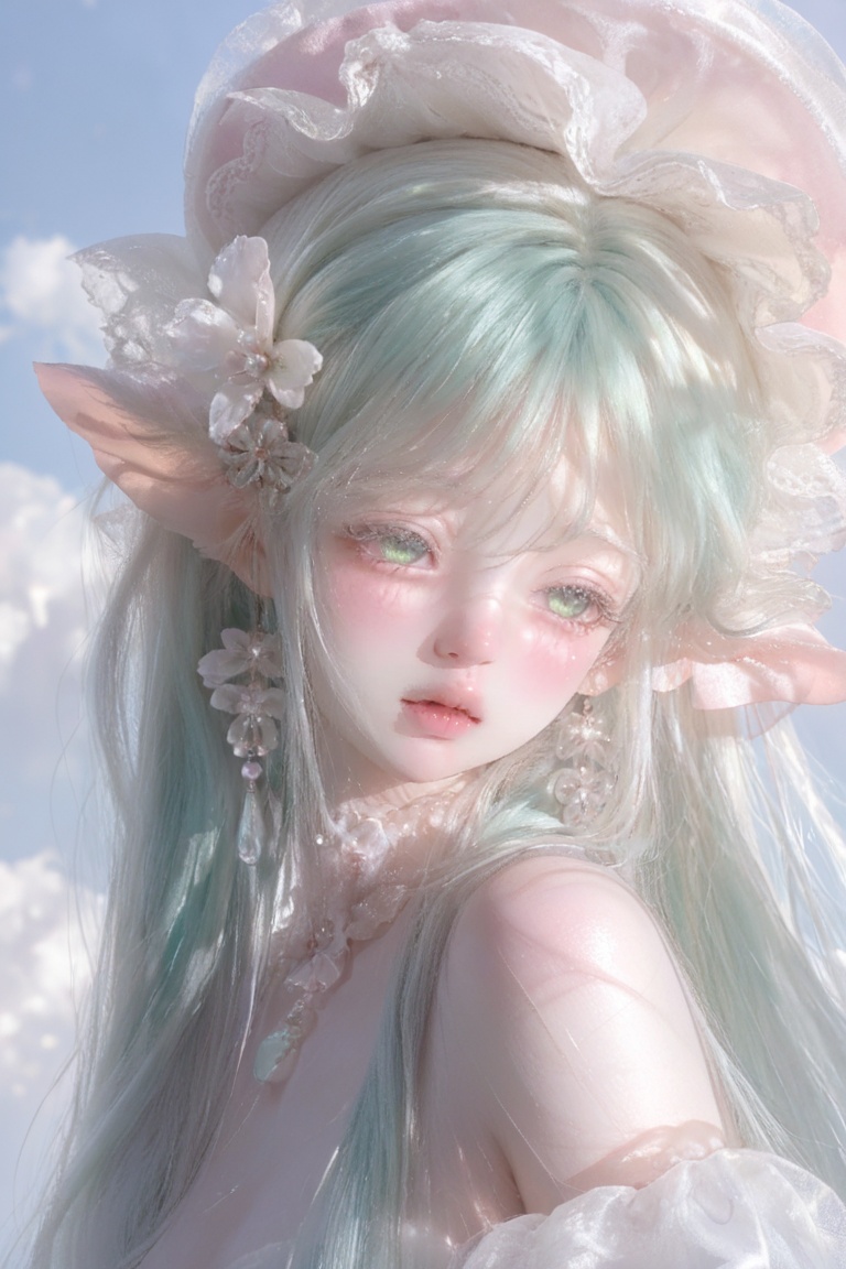 Close-up portrait of a cute ethereal ancient Chinese fairy maiden,  gentle and dreamy expression,  long silky pastel galax...