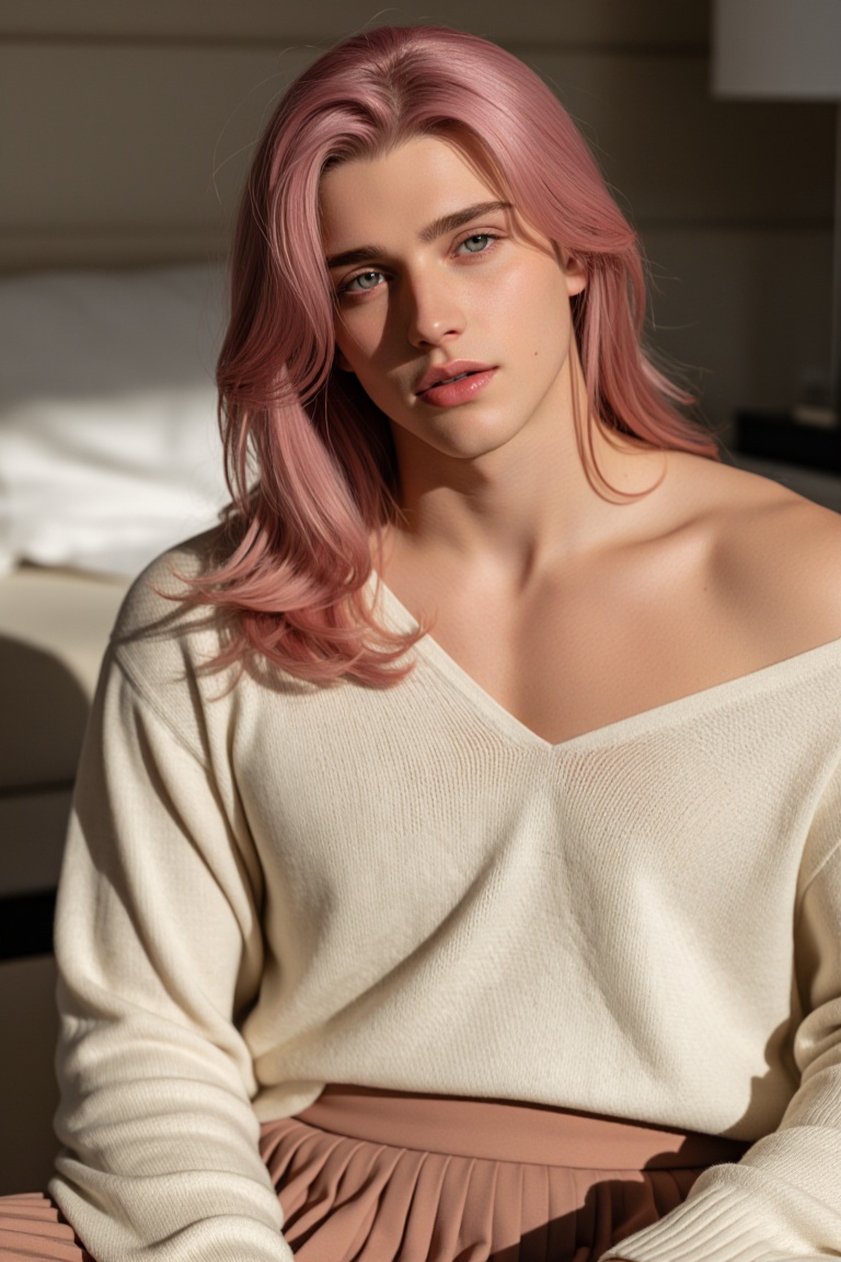 C☆MBOY. A highly detailed photorealistic portrait of a soft-featured femenine boy,  lithe,  with delicate facial structure...