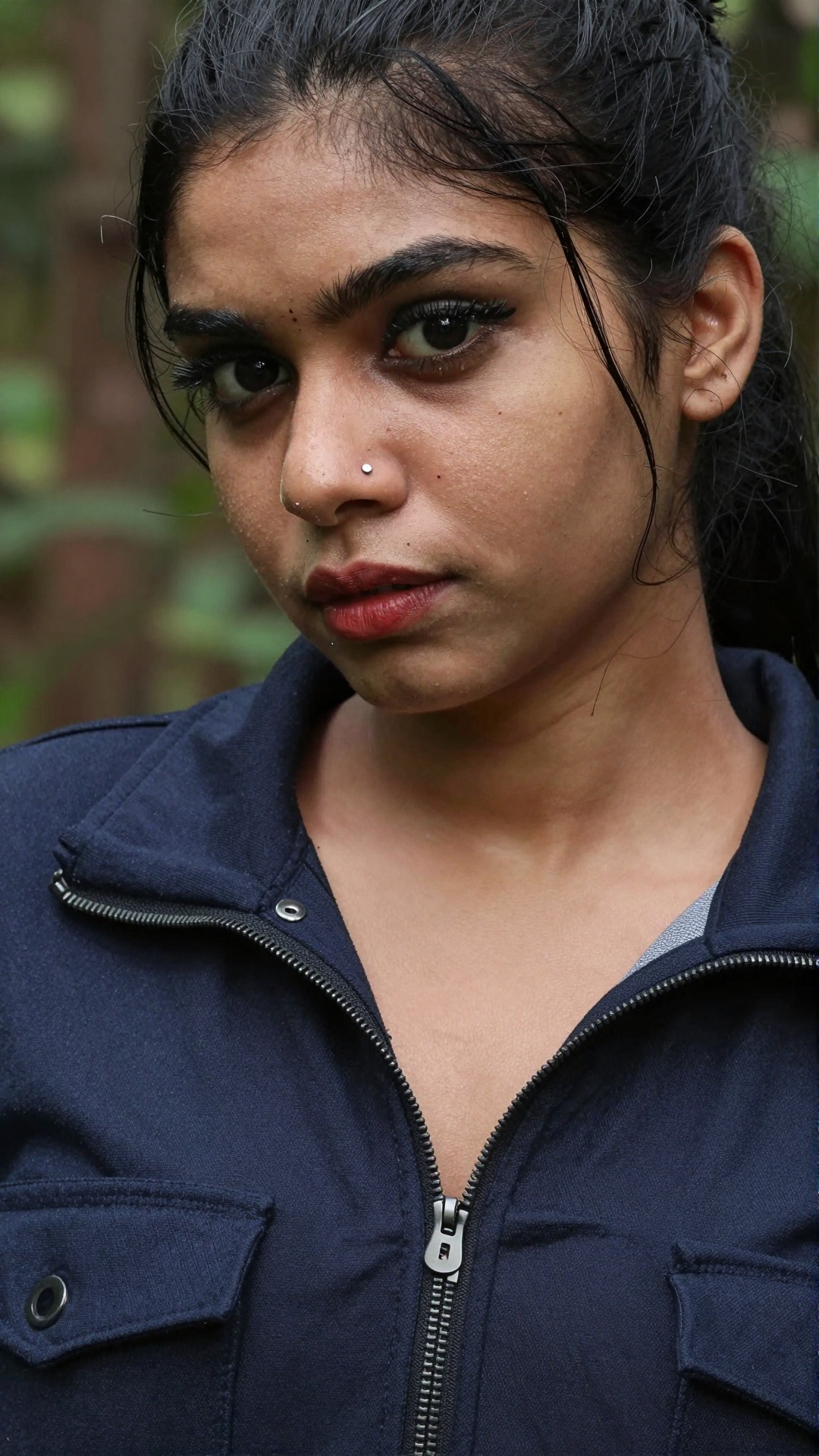 A kerala woman in dark forest,  Y2K style fashion photography,  jumb suit on Tensor.Art